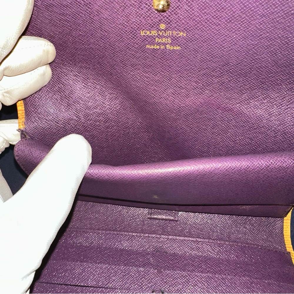 Louis Vuitton Vintage w/COA Vibrant Yellow Tresor Wallet w/ purple lining AS IS - Picture 7 of 9
